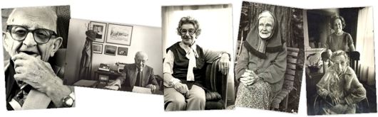 horizontal arrangement of black and white photos from the Oral History Collection