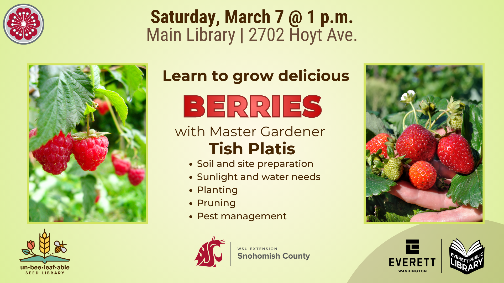 Graphic in pale green showing berries and program details